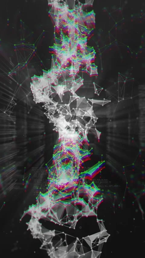 Vertical video: Reacting to data vertical mesh growing pulsing in dark rack Stock Footage 332775640