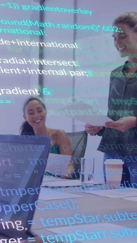 Vertical video: Reacting to host, peer in teal top taking docs for review in Stock Footage 332335827
