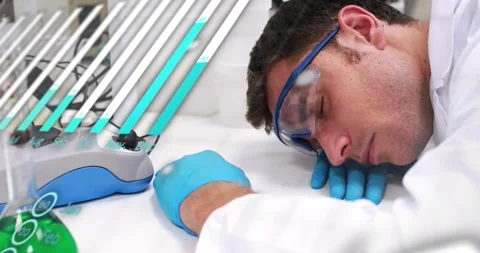 Vertical video: Reacting to overlays, tech leaning, adjusting unit at bench, lab Stock Footage 330602238