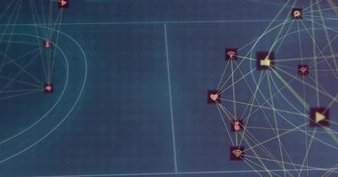 Vertical video: Receiving data, dense cluster updating links on blue grid using Stock Illustration