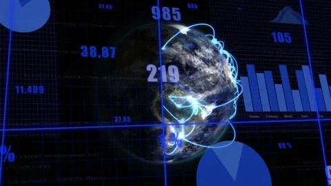 Vertical video: Receiving data driving 3D globe forming glowing arcs and nodes Stock Footage 331270003