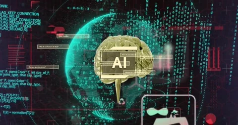 Vertical video: Receiving queries, gold brain pulsing, parsing data in HUD with Stock Footage 330646847