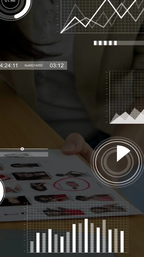 Vertical video: Recruiter marking portrait grid tapping tiles and updating HUD Stock Footage 333542279
