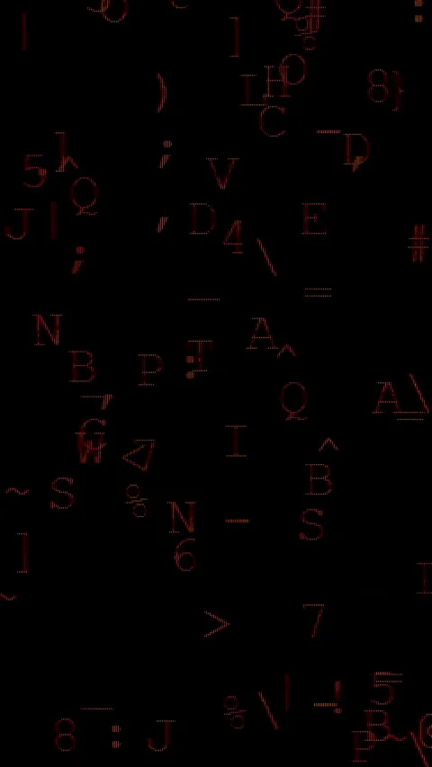 Vertical video. Red Alphanumeric Characters Fall on a Black Screen, Simulating a Stock Footage 281457865