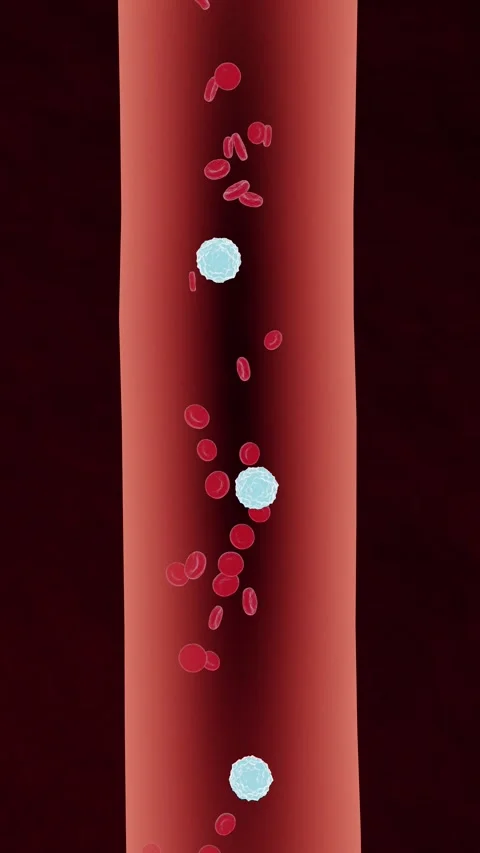 Vertical Video – Red and White Blood Cells Moving Inside Artery - 3D Animation Stock Footage 335964805