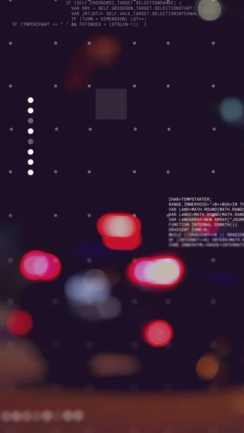 Vertical video: Red bokeh holding frame, solid square appearing, UI dots Stock Footage 333821648