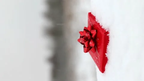 Vertical video of red gift box lying in snow Stock Footage 146828621