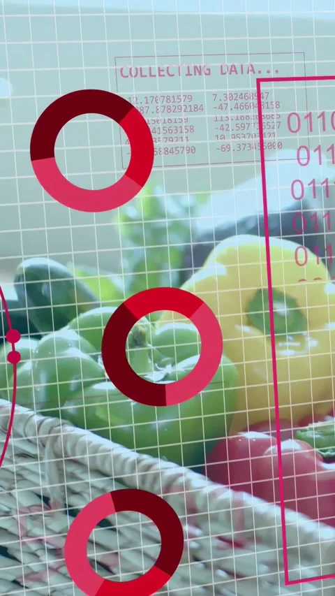 Vertical video: Red grid showing globe growing data flowing charts sliding Stock Footage 334771084