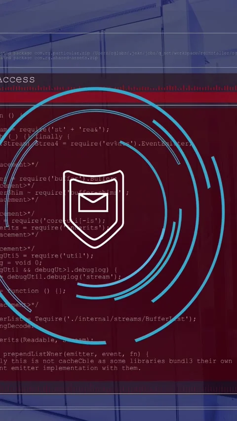 Vertical video: Red HUD sliding shield mail rings rotating code scrolling Stock Footage 332595030