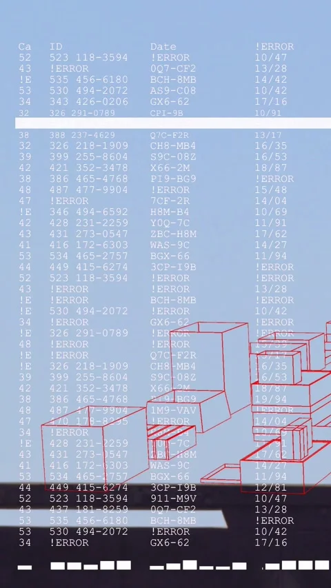 Vertical video: Red wireframes appearing near rail, multiplying into skyline Stock Footage 329612887