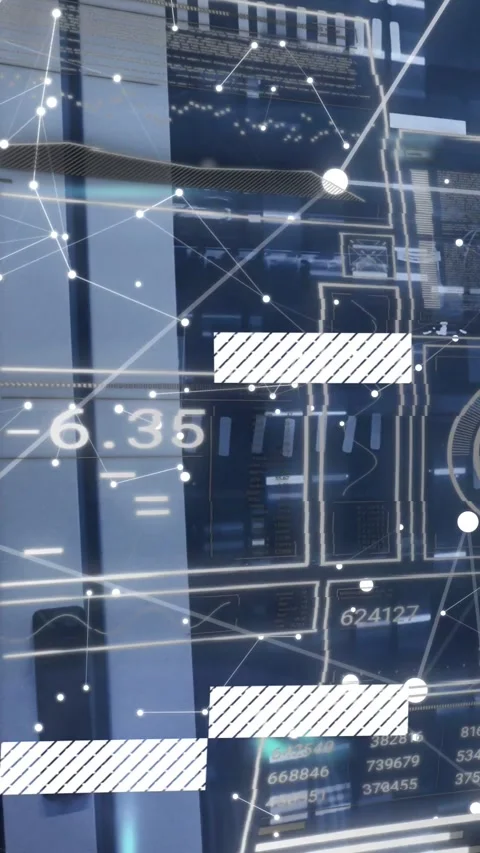 Vertical video: Reflective panel showing HUD on cam shift, nodes pulsing, Stock Footage 331721385