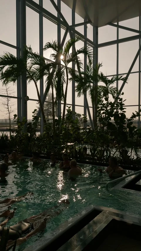Vertical video Relaxing in a thermal pool at a wellness center in Bucharest Stock Footage 305066958