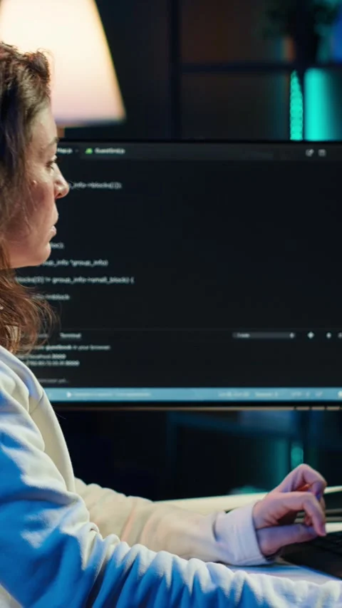 Vertical video Remote IT employee typing on keyboard, increasing data security Stock Footage 283505899