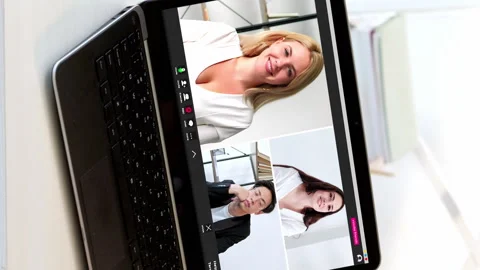 Vertical video remote learning man women laptop Stock Footage 255112827