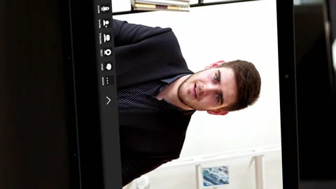 Vertical video remote recruiting man laptop office Stock Footage 255112754