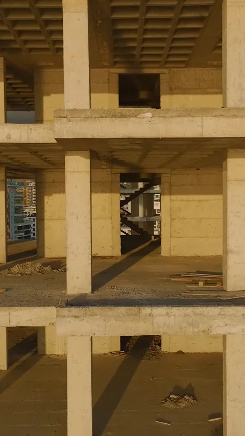 Vertical Video: Residential frame construction on the first coastline for elite Stock Footage 297657722
