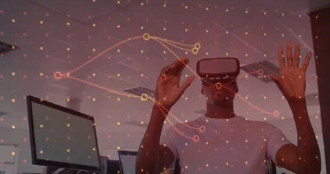 Vertical video: Responding to overlay, man using nodes testing UI in office in Stock Footage 333967679