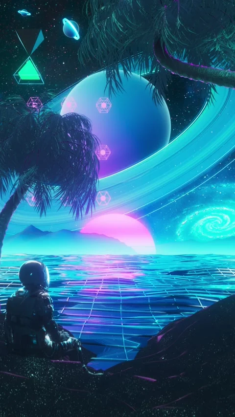 Vertical video Retrowave synthwave loop animation Stock Footage 250492864