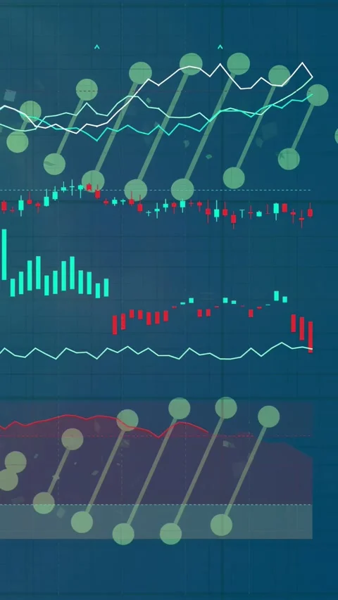 Vertical video: On reveal stacked chart moving, nodes sliding, bars dropping, Stock Footage 334836862