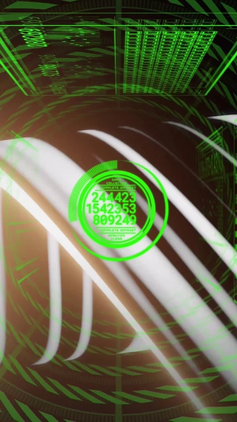 Vertical video: Ribs sweeping angled in tunnel HUD reticle appearing, cycling Stock Footage 330430186