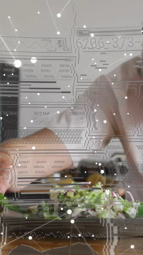 Vertical video: Right hand reaching, cook arranging salad for food serving, node Stock Footage 331703136