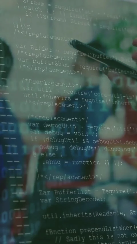 Vertical video: Right hand tapping phone with stylus, shifting binary into code Stockbeeldmateriaal 331215830