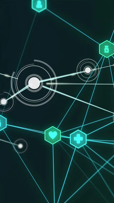 Vertical video: Ring pulse activating central hub, sending orb along lines and Stock Footage 329552596