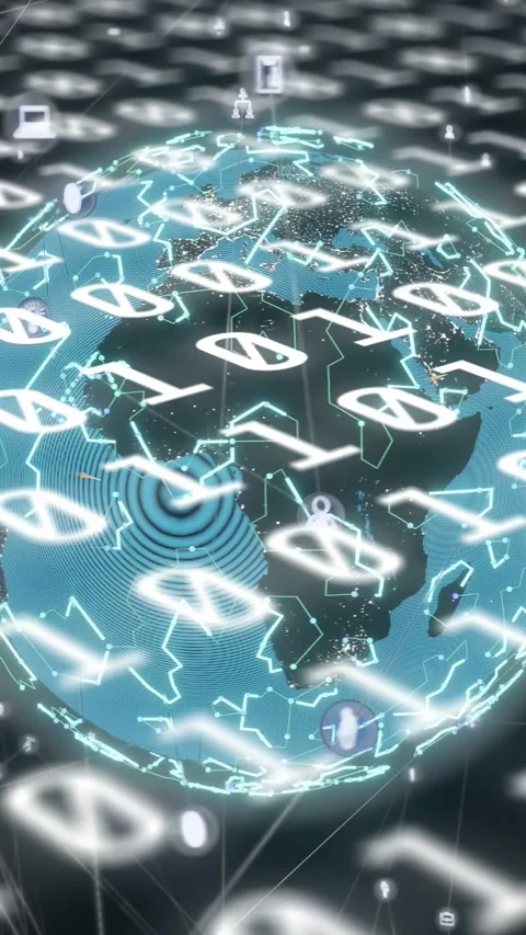 Vertical video: Ripple pulsing, holo globe rotating while lines connecting Stock Footage 334792763