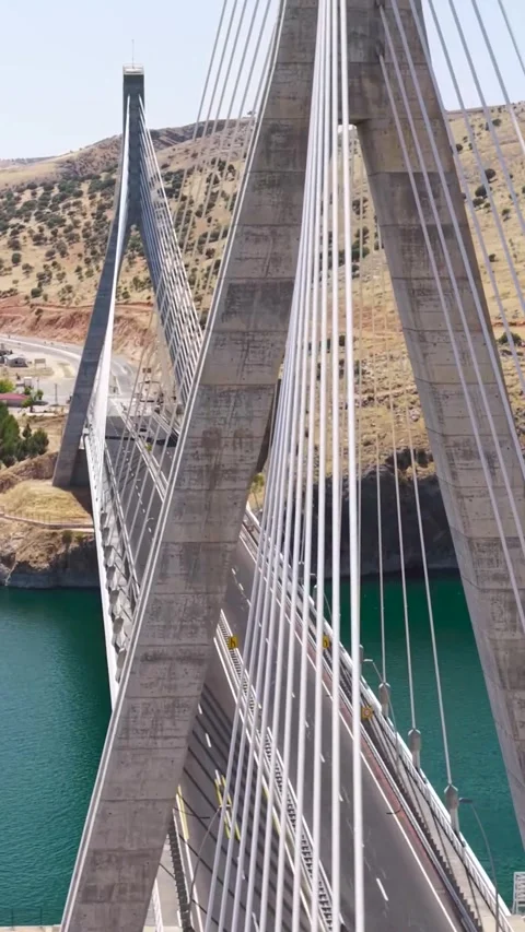 Vertical Video of Road Bridge Spanning the Euphrates River Stock Footage 342292661