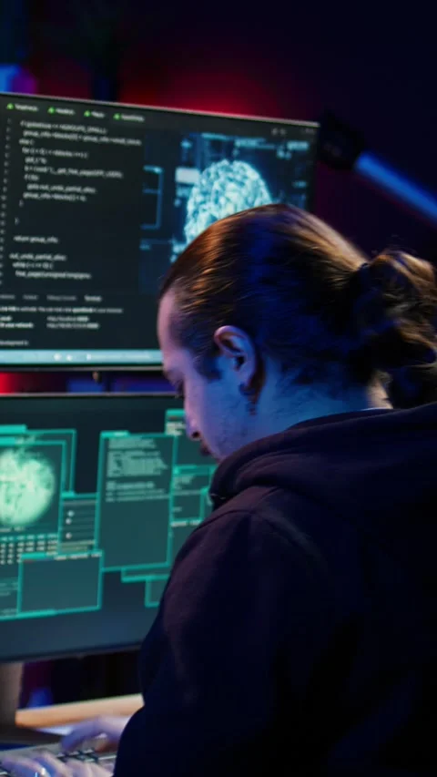 Vertical video Rogue IT engineer uses AI deep learning to develop zero day Stock Footage 275621575