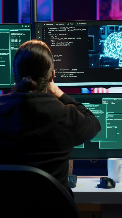 Vertical video Rogue IT engineer uses AI deep learning to develop zero day Stock Footage 275621641