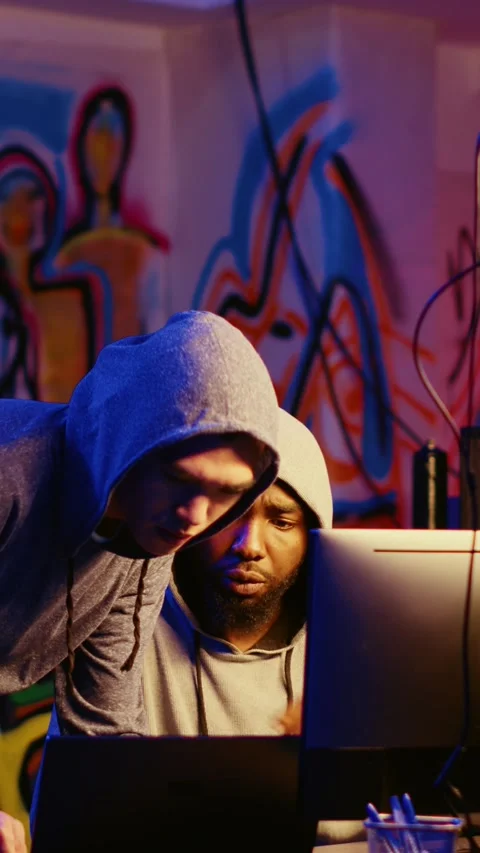 Vertical video Rogue programmers hiding online activity Stock Footage 255202352