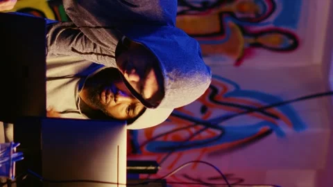 Vertical video Rogue programmers hiding online activity Stock Footage 255912686