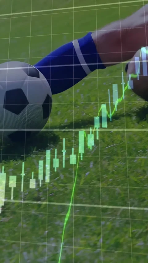 Vertical video: Rolling ball settling player leg sliding showing market chart Video stock 331291897