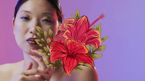 Vertical video: Rolling model shifting hand jaw to neck circling smiling for Stock Footage 334112754