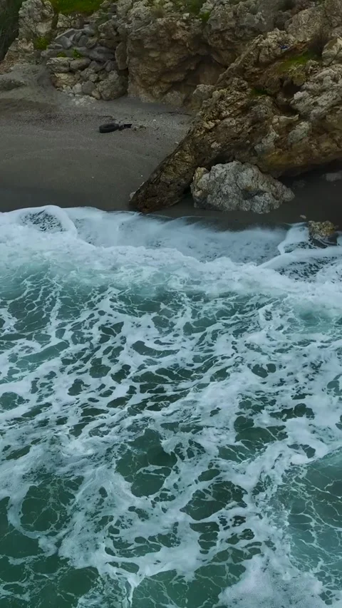 Vertical Video of Rolling Waves During Ocean Storm Stock Footage 342317554