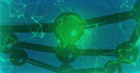 Vertical video: Rotating 3D network with central dotted globe in teal field, Illustrazione stock