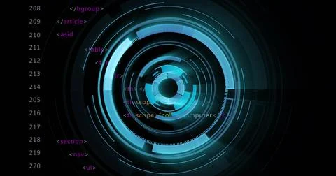 Vertical video: Rotating central HUD graphic pulsing on dark dashboard, showing Illustrazione stock