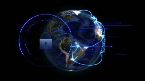 Vertical video: Rotating CGI globe showing pulses from west Africa, forming neon Stock Footage 331176348