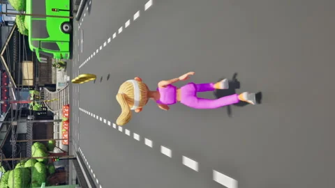 Vertical video of a runner character completing an arcade video game challenge Stock Footage 289008973