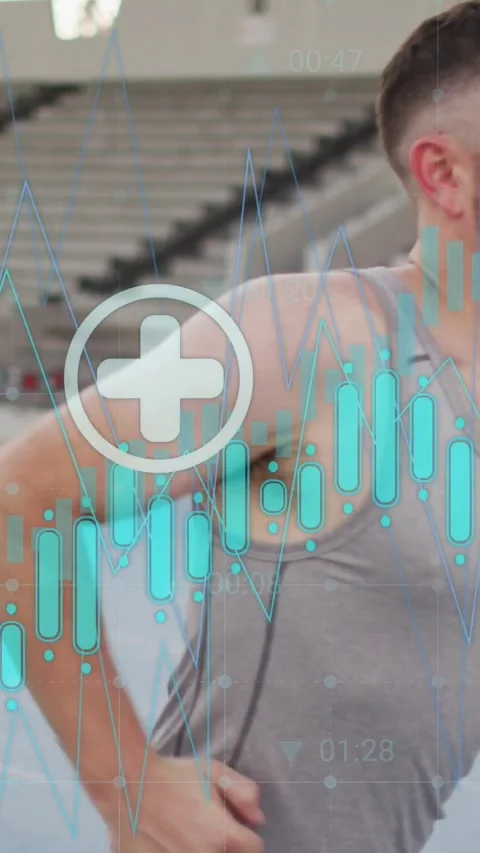 Vertical video: Runner jogging for health, watch sending data causing HUD Stock Footage 332334955