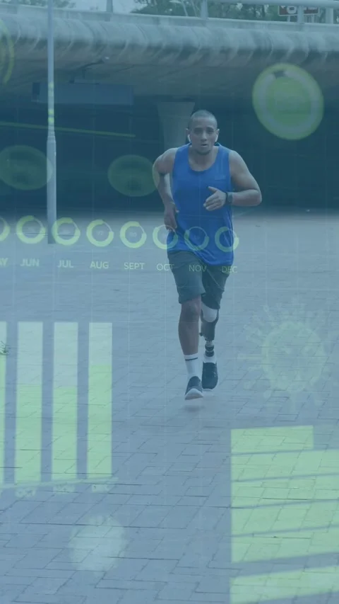 Vertical video: Runner starting run jogging toward camera testing prosthetic Stock Footage 333259782