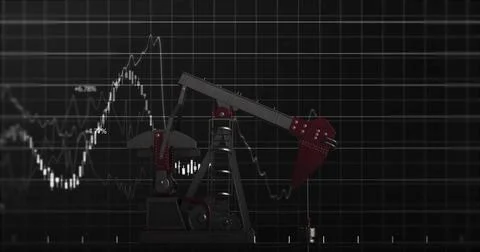 Vertical video: Running gray pumpjack lifting polished rod into pail in studio Stock Illustration