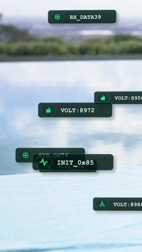 Vertical video: RX_DATA39 appearing at top HUD badges sliding stacking showing Stock Footage 333840388