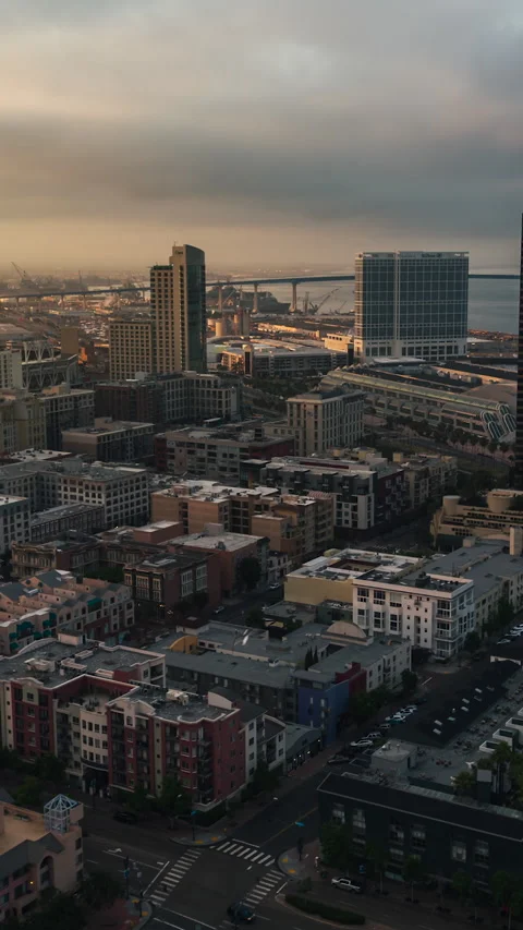 Vertical Video of San Diego, Vertical Aerial View Shot, sunset, sunrise Stock Footage 266589660
