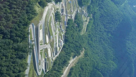 Vertical video. Sanky Complex. Rosa Khutor, Sochi, Russia Stockbeeldmateriaal 85885153
