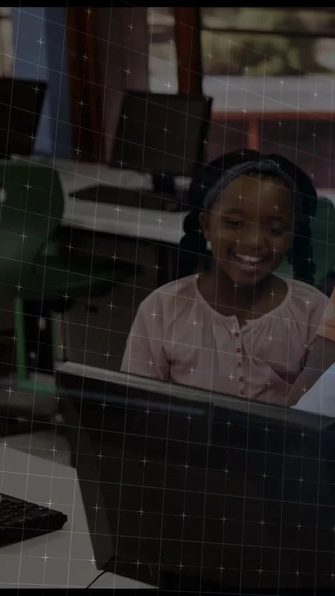 Vertical video: Scan lines clearing, girl smiling, peers joining, mentor guiding Stock Footage 332598565