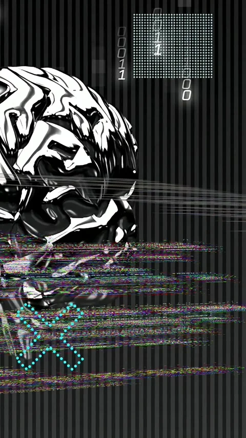 Vertical video: Scan lines starting, chrome brain anchoring as code panels Stock Footage 334378289