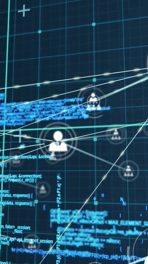 Vertical video: Scan reticle moving grid, main node fading and flaring, sending 스톡 동영상 329128429