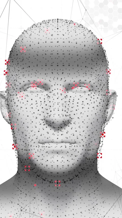 Vertical video: On scan start, UI scanning 3D head, mapping and marking key Stock Footage 348570234